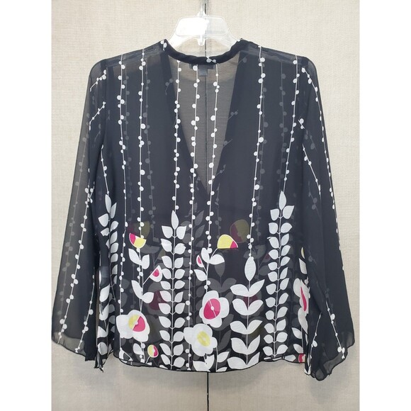 Coldwater Creek Sheer Chiffon Floral Long Sleeve Deep V-Neck Blouse Size PXL - Picture 4 of 6